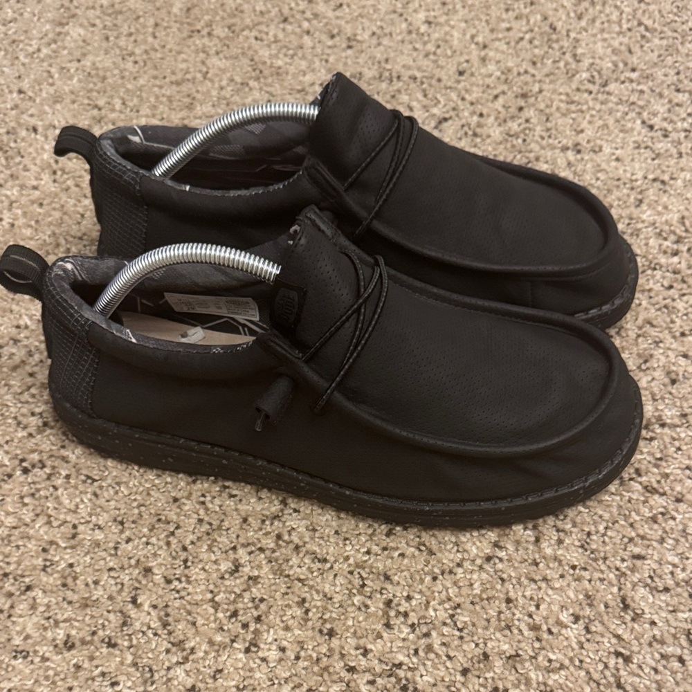 Hey Dude Black Leather Slip-On Loafers